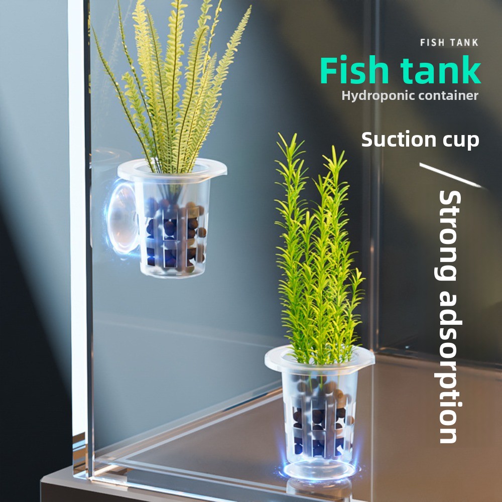 Plant Aquarium Pot - 10個入り透明植物水耕栽培ポット、吸盤付きプラスチック製水草育成ポット、水槽植栽カップ