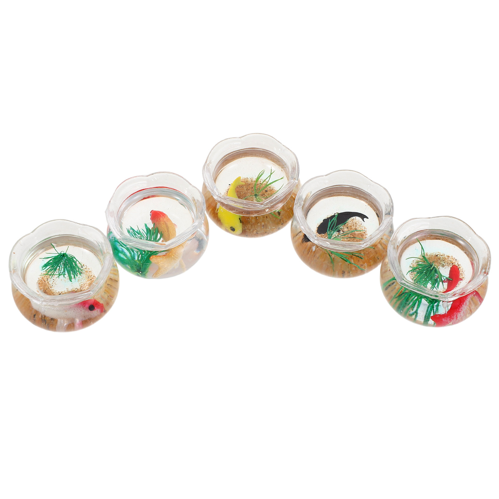 Planted Tank - 5個入り ミニチュア鯉の水槽：リアルな小型プラスチック製の卓上水槽。造花付きで、ドールハウスの装飾やミニチュアの卓上レイアウトに最適。